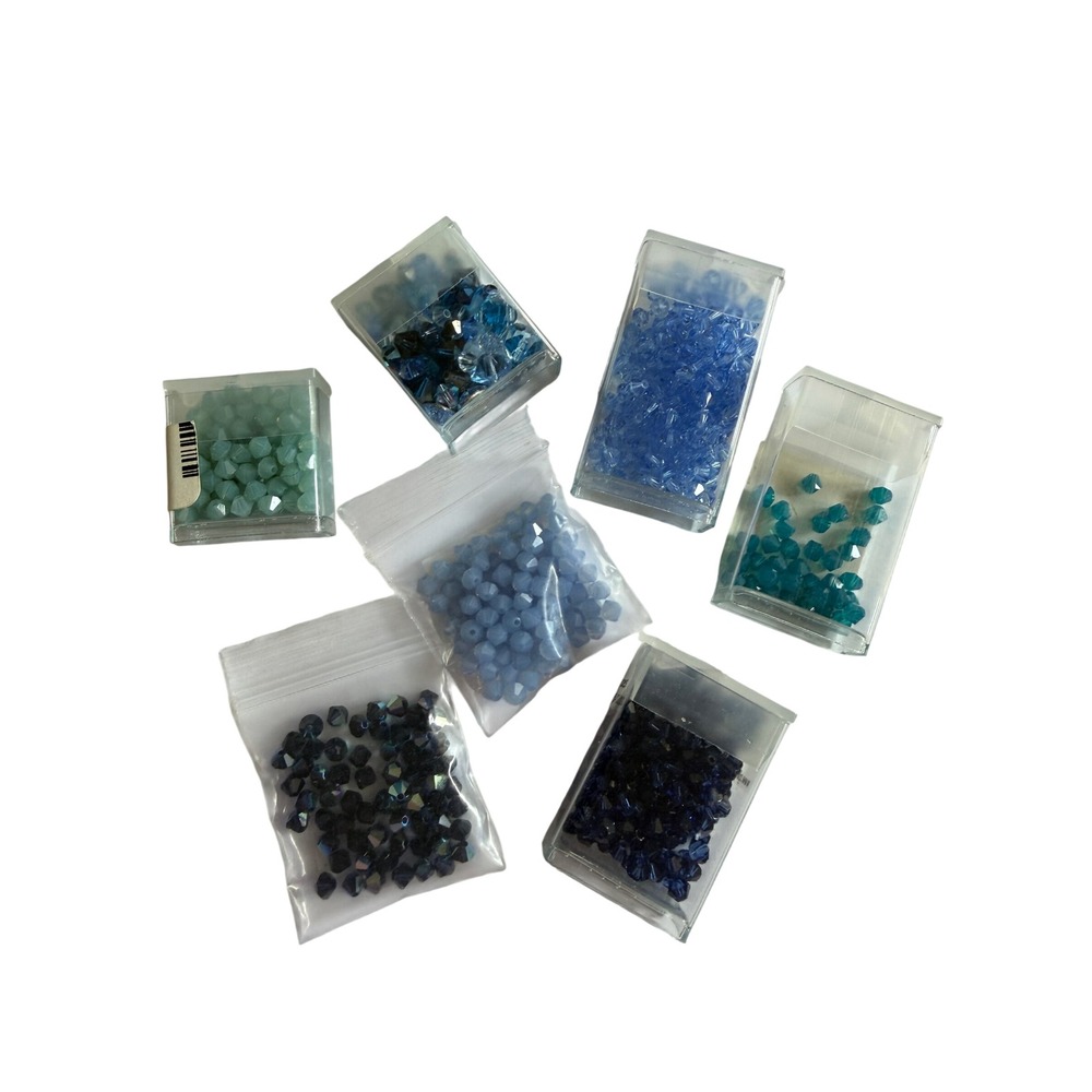 VTG Swarovski Crystal Bicone Beads Mixed Blue Lot 3mm 4mm Bicone and Misc.